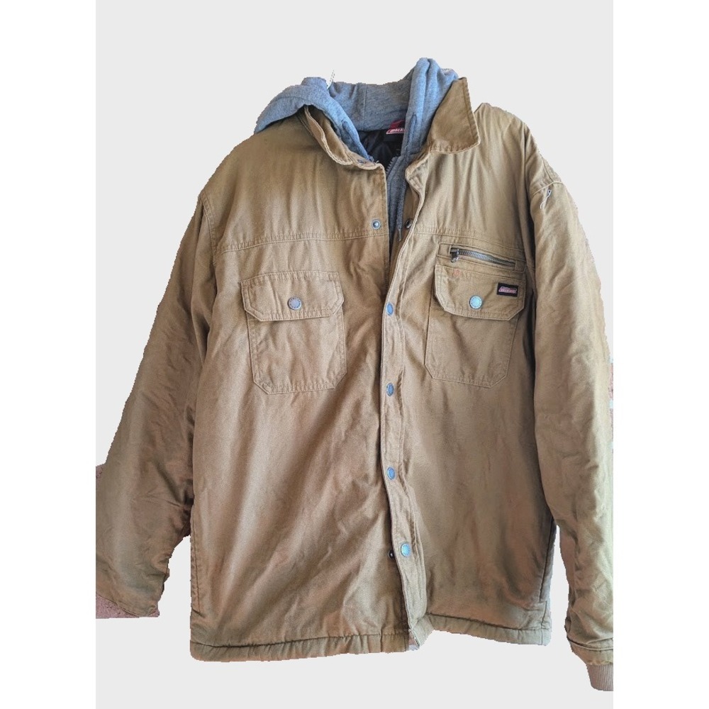 Dickies Men's Coat Canvas Jacket XL Quilt Lined twofer Hoodie Work Barn Chore